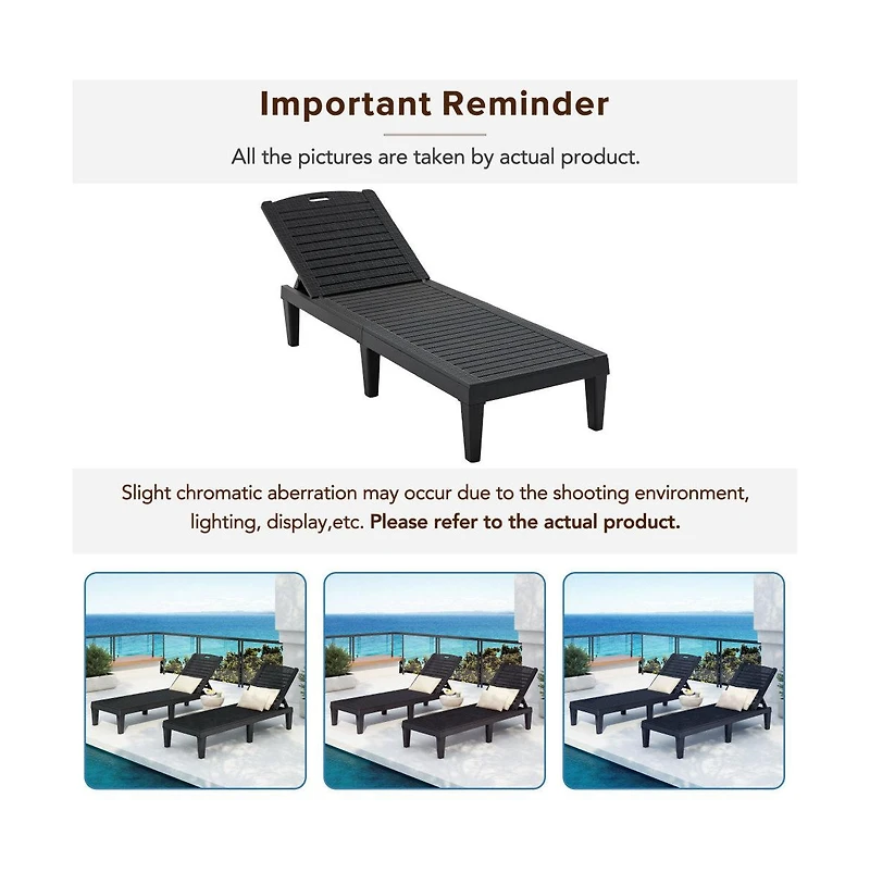 Chic Crate 2-Piece Outdoor Chaise Lounge Chair Set, Adjustable Resin Pool Loungers for Patio, Poolside & Beach