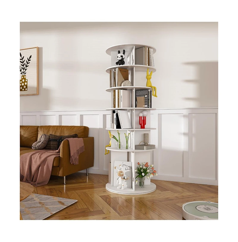 Chic Crate 6-Tier Rotating Shoe Rack Tower, 3608 Revolving Free Standing Organizer, Holds 24 Pairs White