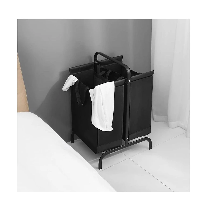 Chic Crate-2-Tier 110L Laundry Hamper Oxford Basket w/ Lid + Sorting Cards | Clothes/Toys Storage | Black