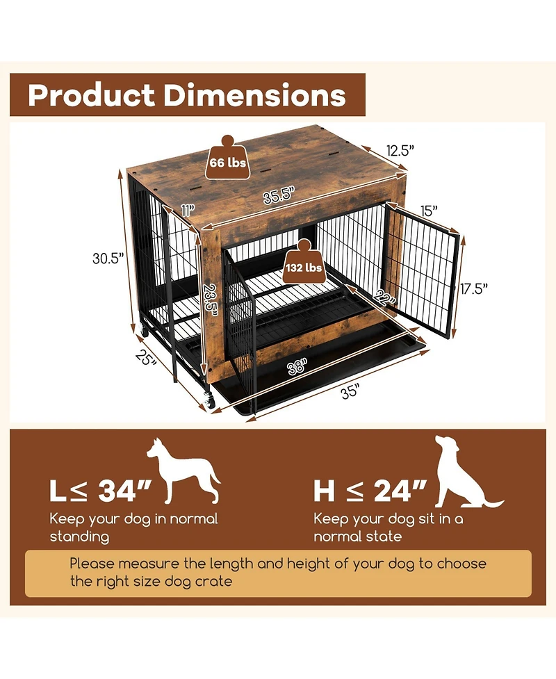 Gymax Dog Crate Furniture Industrial Dog Kennel w/ Flip-up Top Decorative Pet House