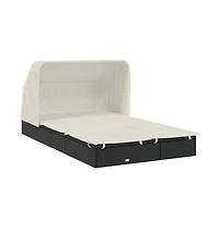 vidaXL Sunbed Black Pe Rattan, Powder-Coated Steel, 100% Polyester Double