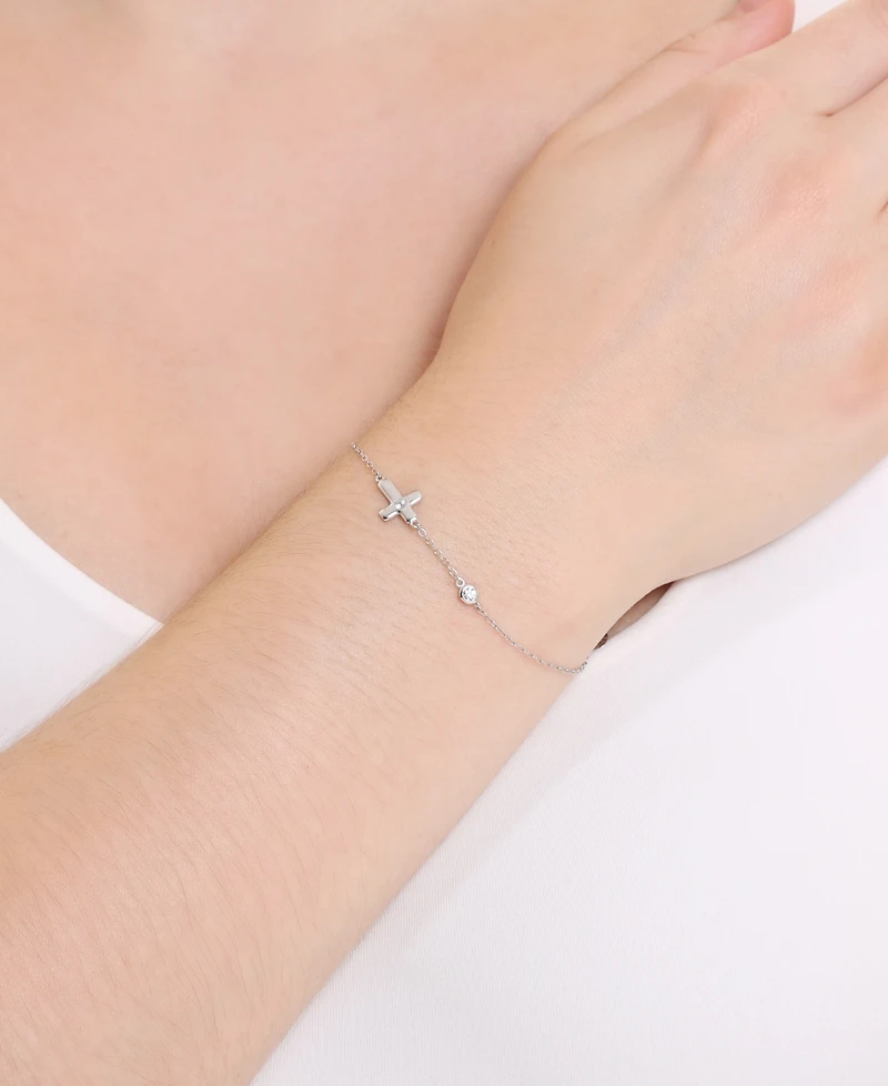 Macy's Cubic Zirconia Cross Bracelet (0.13 ct. t.w.) in Sterling Silver