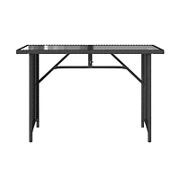 Patio Table with Glass Top Black 43.3"x26.8"x27.6" Poly Rattan