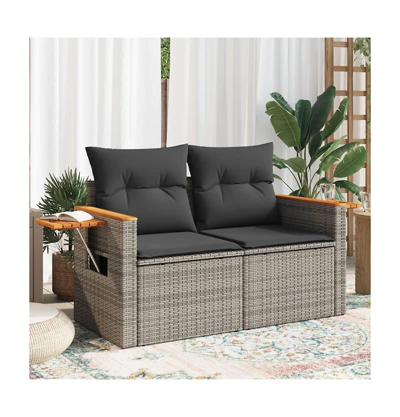 Garden Sofa Grey Pe rattan, powder-coated steel, solid acacia wood