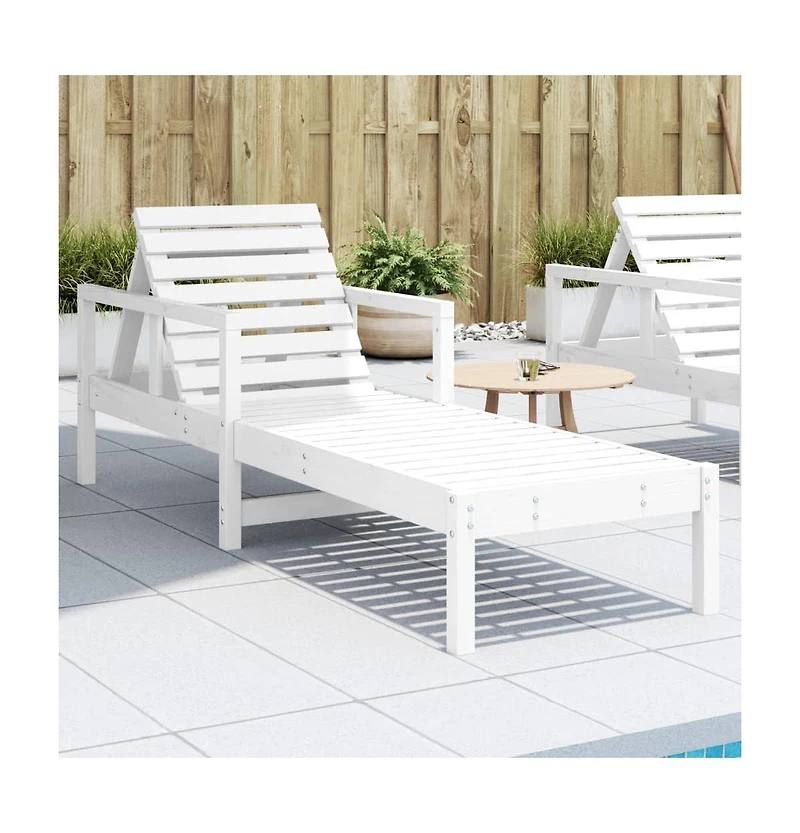 Sun Lounger White Solid Pine Wood 78.5x24.4x21.7 in