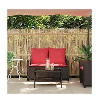 Patio Sofa 2-Seater with Cushions&Table Brown Poly Rattan