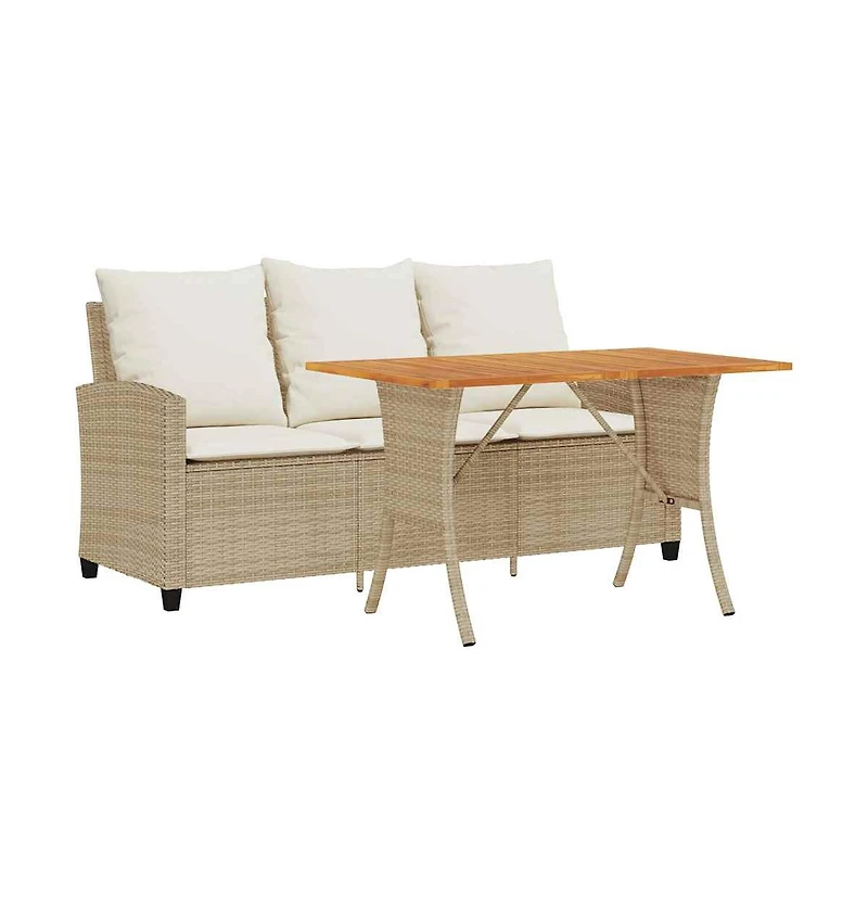Garden Sofa Beige Pe rattan 3-Seater Removable Covers