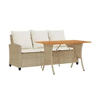 Garden Sofa Beige Pe rattan 3-Seater Removable Covers