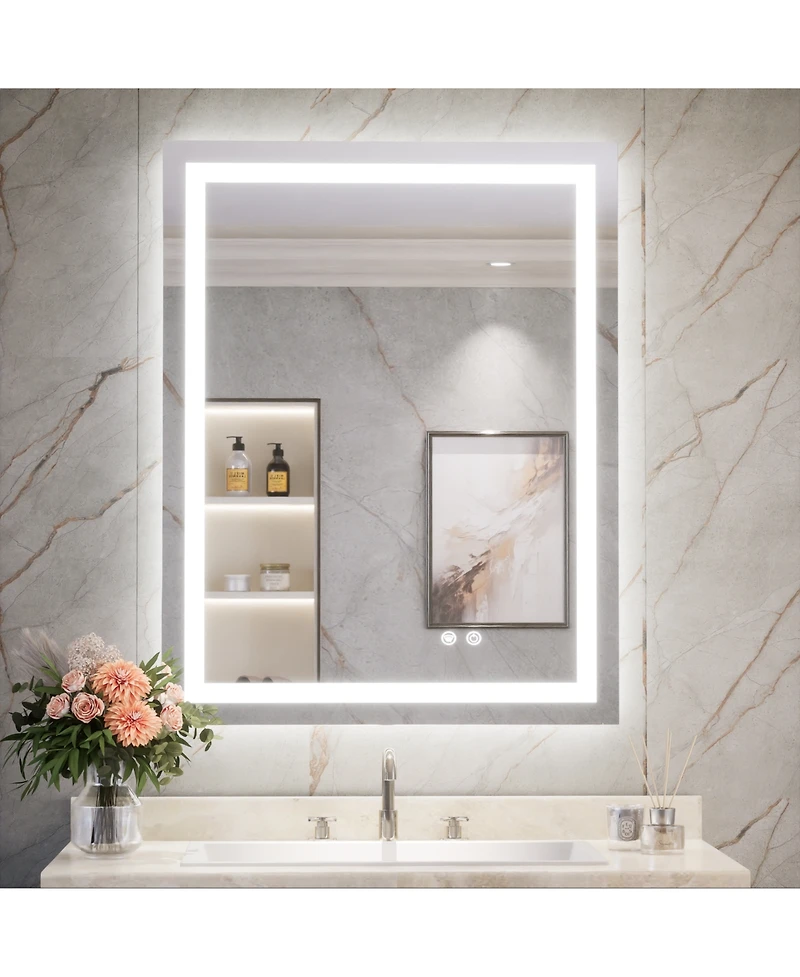 keonjinn Inch Led Bathroom Vanity Mirror Tempered Glass Front & Backlit Dimmable 3 Color Lighted Mirror Anti-fog Memory Function Frameless