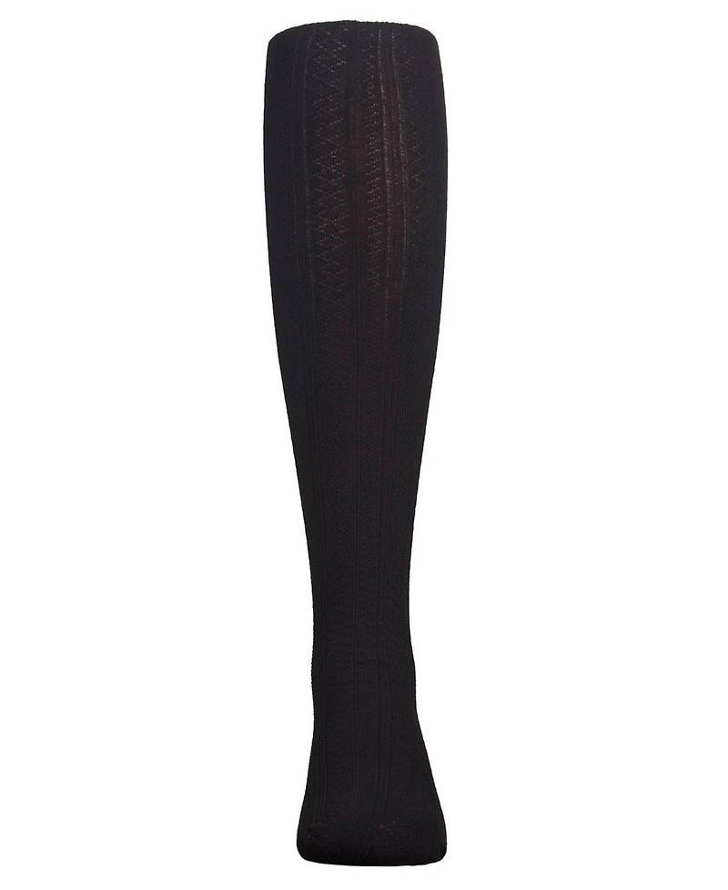 MeMoi Girls Multi-Diamond Drop-Stitch Textured Cotton Rich Sweater Tights