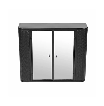 Chic Crate Black Wall-Mounted Vanity 2 Mirrored Doors & Open Shelf | Farmhouse Metal Frame | Over-the-Sink