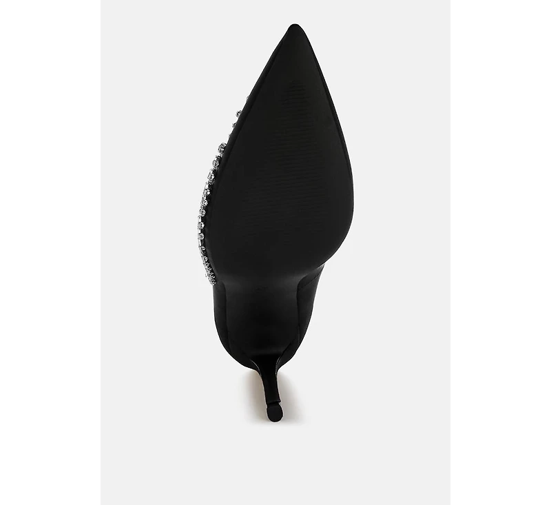 Rhinestones Embellished Satin Stiletto Pumps Women