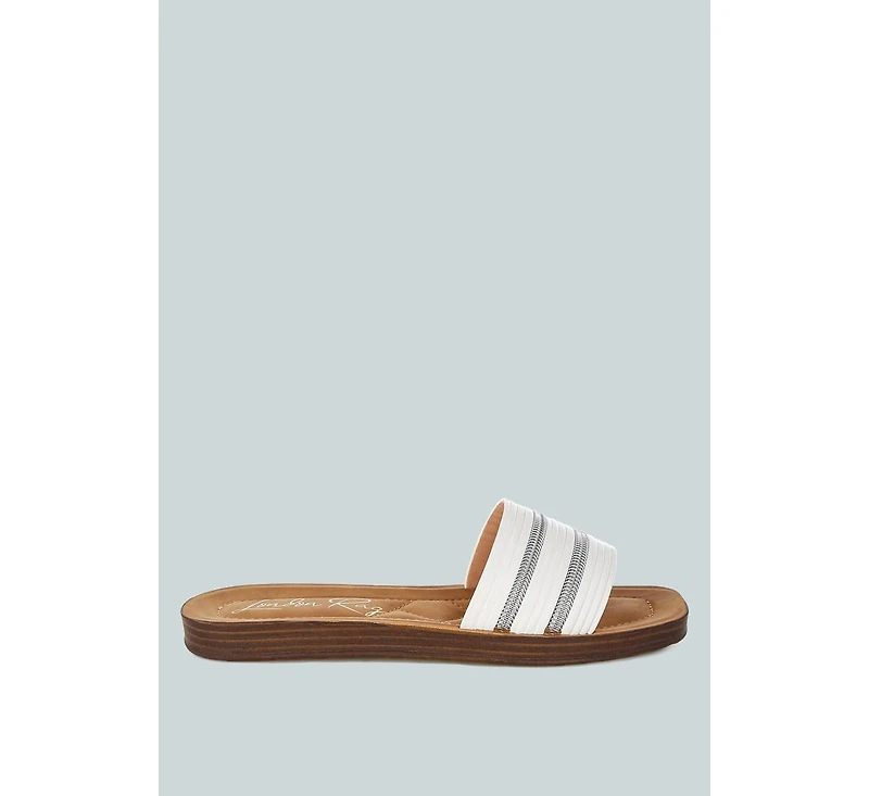 London Rag Zosaya Faux Zipper Detail Slip Ons Sandals Women