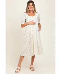 Pinkblush Maternity Light Blue Swiss Dot Floral Print Button Down Midi Dress