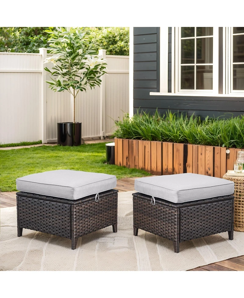 Gymojoy ArcLine Pe Wicker Outdoor Patio Ottoman with Olefin Cushions