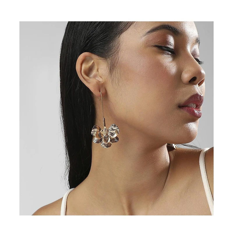 Sohi Metallic Semi Flora Drop Earrings