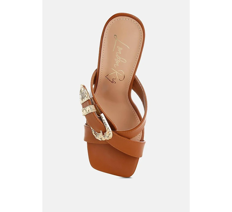 London Rag Mohaya Engraved Metallic Buckle Sandals Women