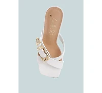London Rag Mohaya Engraved Metallic Buckle Sandals Women