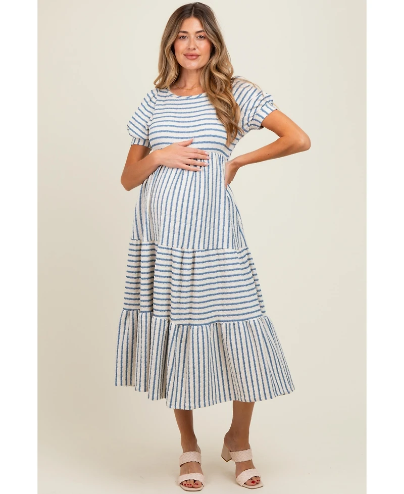 Pinkblush Maternity Striped Short Sleeve Tiered Maxi Dress