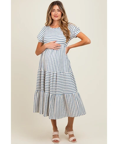 Pinkblush Maternity Striped Short Sleeve Tiered Maxi Dress