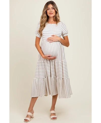 Pinkblush Maternity Striped Short Sleeve Tiered Maxi Dress