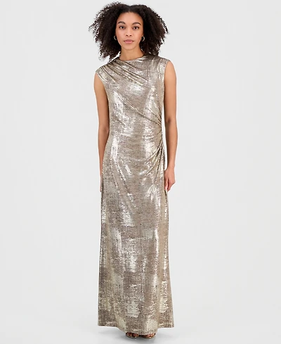 Connected Women's Metallic Jersey Ruched Sleeveless Gown