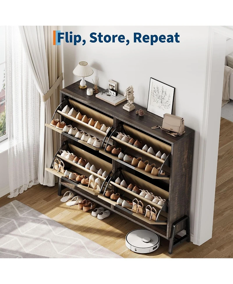 Shoe Cabinet Storage with 4 Flip Drawers, Freestanding Shoe Storage Organizer Cabinet for Entryway, Narrow Shoe Rack