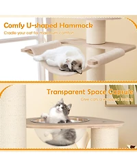 Gymax 69'' Tall Cat Tree Wooden Kitten Tower w/ 2 Condos Cozy Top Perch Space Capsule