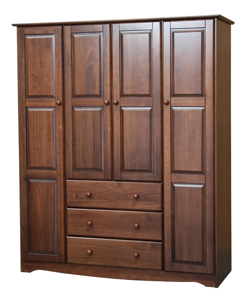Palace Imports 100% Solid Wood Family 4-Door Wardrobe with Raised Panel Doors