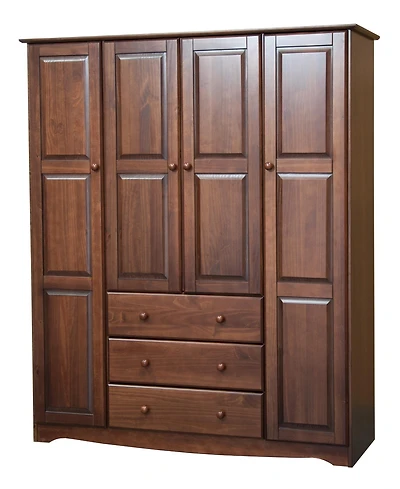 Palace Imports 100% Solid Wood Family 4-Door Wardrobe with Raised Panel Doors