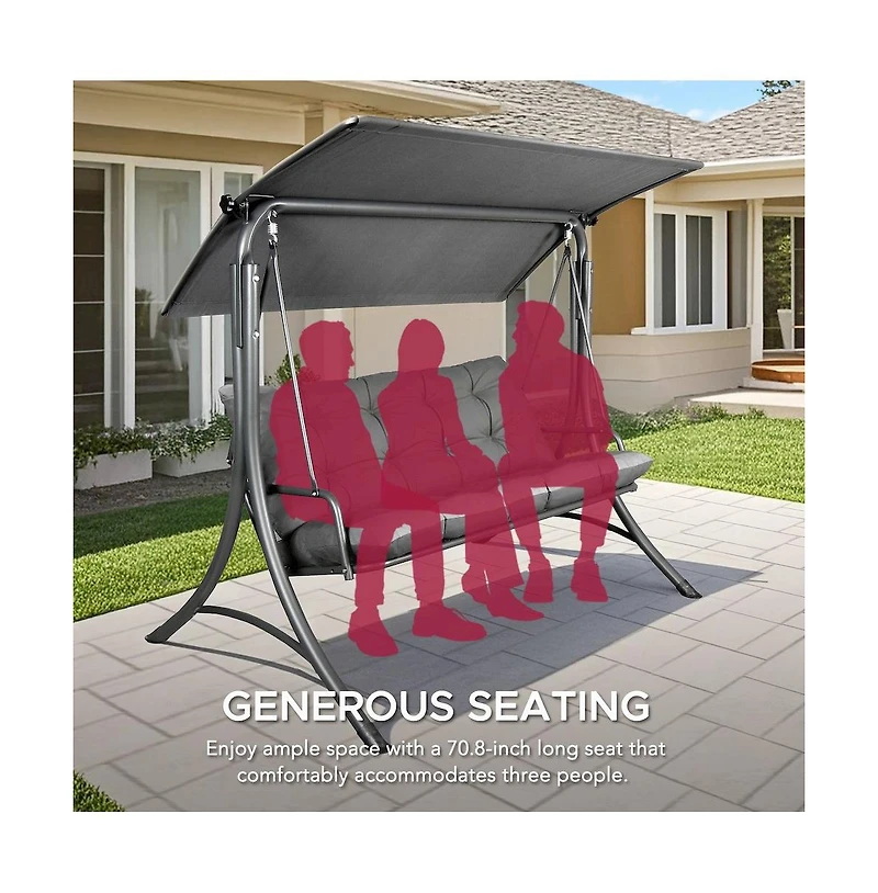 Sunjoy 3-Person Deluxe Outdoor Patio Garden Steel Frame Swing