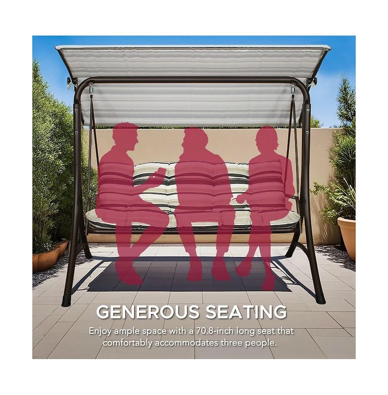 Sunjoy 3-Person Deluxe Outdoor Patio Garden Steel Frame Swing