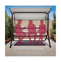 Sunjoy 3-Person Deluxe Outdoor Patio Garden Steel Frame Swing