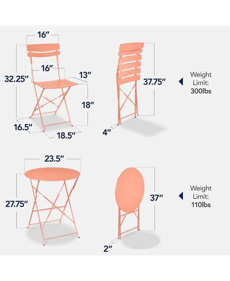 Best Choice Products 3-Piece Folding Patio Bistro Set with 2 Chairs and Table