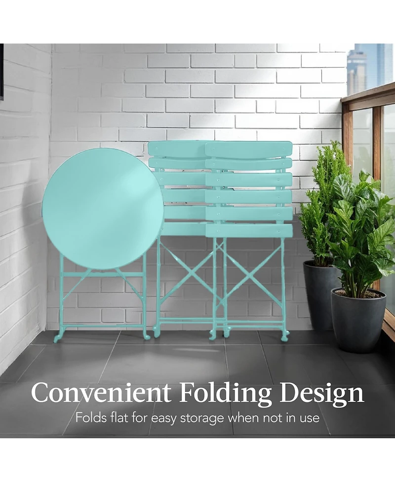 Best Choice Products 3-Piece Small Bistro Set, Folding Patio Furniture Set of 2 Chairs and Table