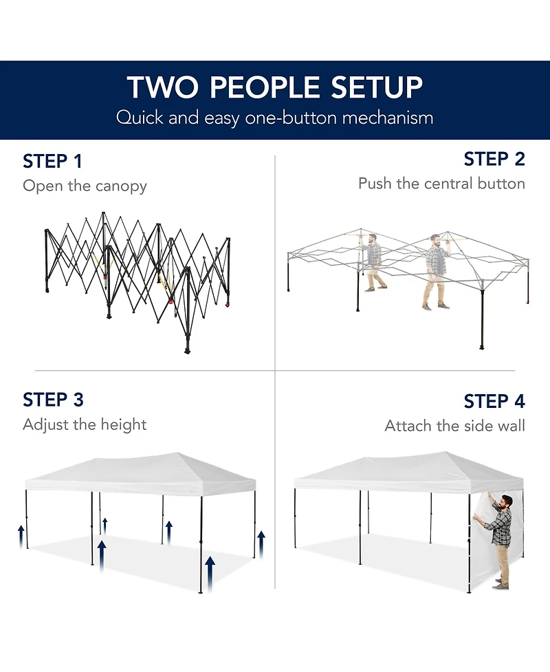 Best Choice Products 10x20ft Party Tent Pop Up Canopy Easy Setup w/ 1-Button Setup, Wheeled Case, 4 Weight Bags
