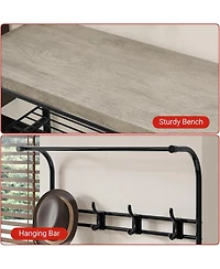 gaomon Hall Tree Shoe Bench, 4-in-1 Entryway Storage Bench with 8 Sturdy Hooks, Freestanding Coat Rack for Small Spaces, Apartments, Bedroom, RusticGr