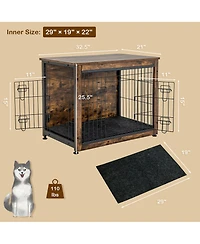 Gymax Wooden Dog Crate Furniture with Pad Bed Double Doors Dog Kennel End Table