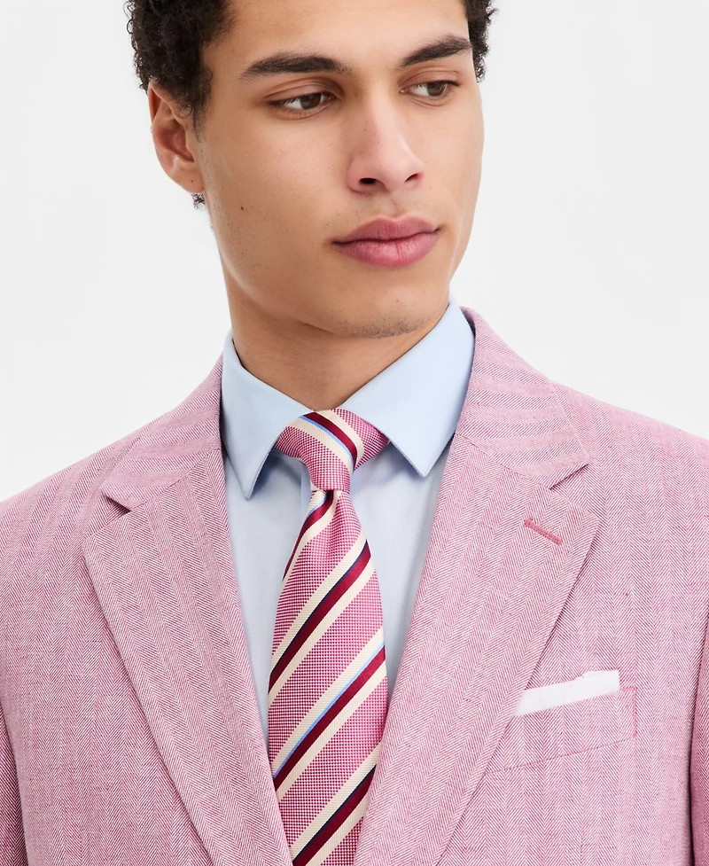 Nautica Men's Modern-Fit Herringbone Cotton & Linen Blazer