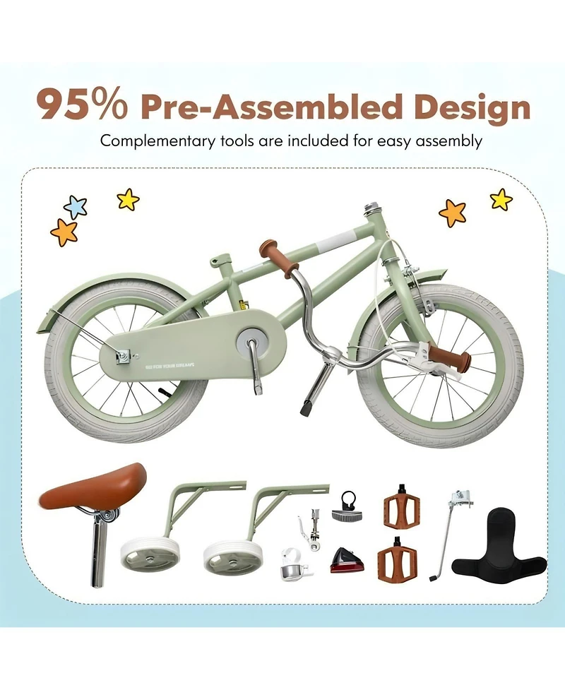 Hongge Kids Bike with Adjustable Handlebar and Saddle Green-18 Inches