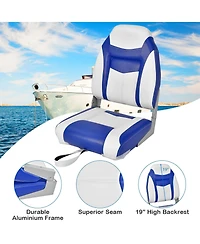 Hongge 2 Pieces High Back Folding Boat Seat Set with Sponge Cushion-Blue