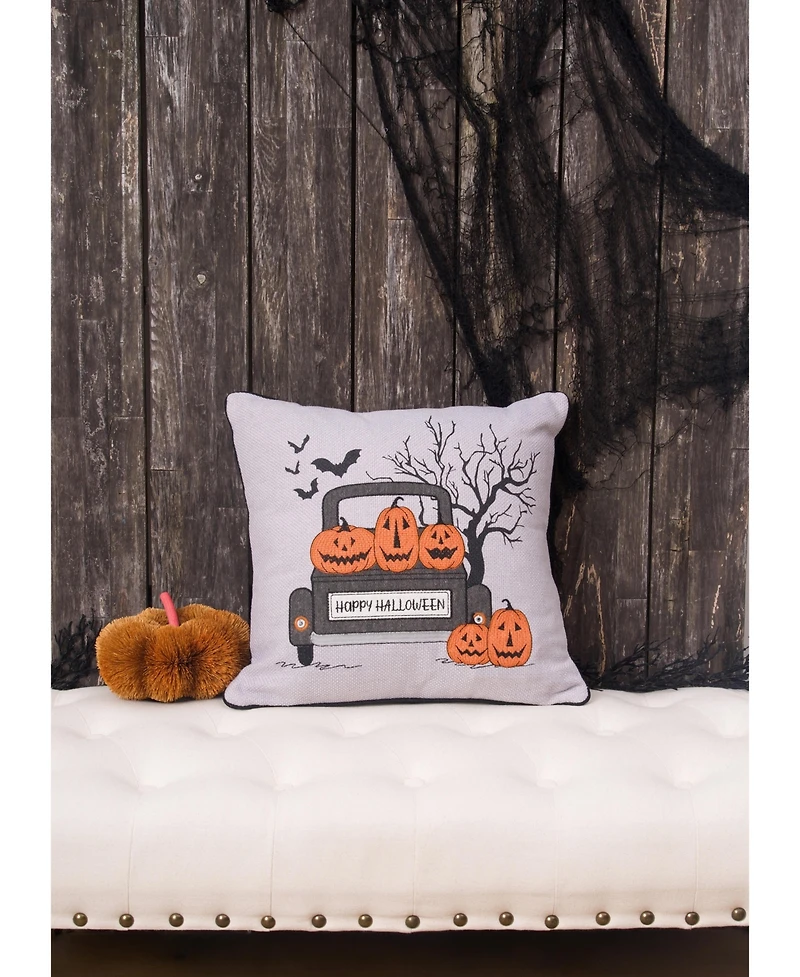 Halloween Pickup Truck Accent Throw Pillow, 18" x 18" With Light-Up Led