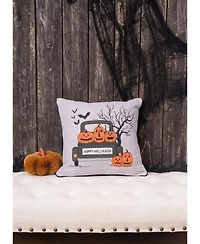 Halloween Pickup Truck Accent Throw Pillow, 18" x 18" With Light-Up Led