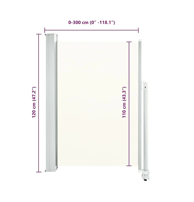 vidaXL Side Awning Cream Polyester, Powder-Coated Iron 47.2 x 118.1 in