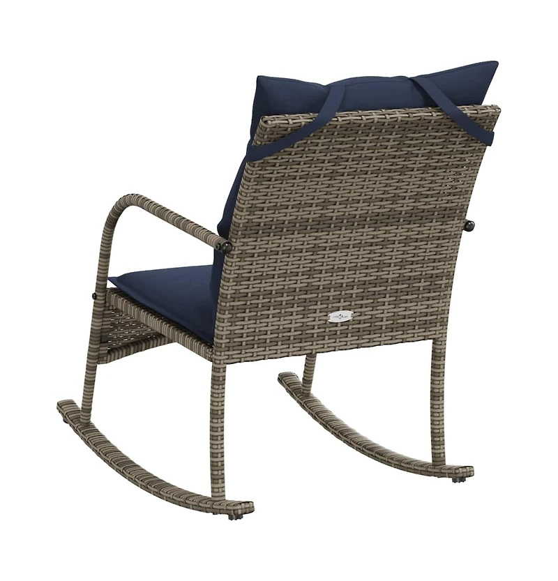 vidaXL Patio Rocking Chair Grey Poly Rattan and Powder-Coated Steel Medium
