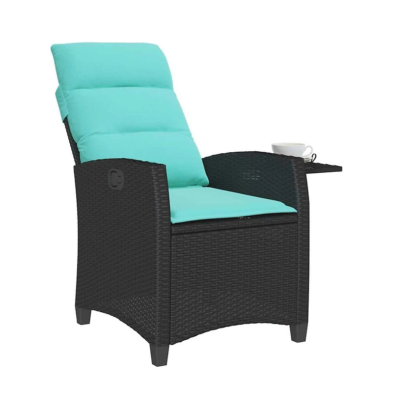 vidaXL Reclining Garden Chair Black Pe rattan Standard Foldable