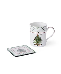 Spode Christmas Tree Polka Dot 5-Pc. Mug and Tin Coaster Set