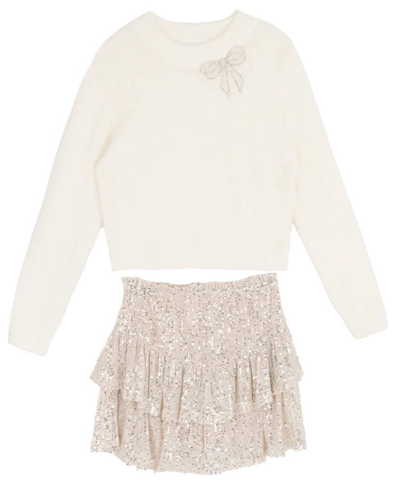 Rare Editions Girls 7-12 2-Piece Bow Embellished Sweater and Skort Set