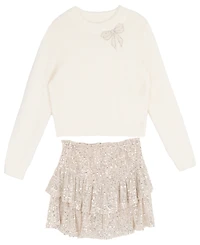 Rare Editions Girls 7-12 2-Piece Bow Embellished Sweater and Skort Set
