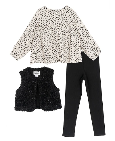 Rare Editions Girls 2T-6X 3-Piece Top, Vest and Leggings Set